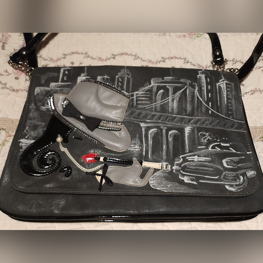 Braccialini Designer Grey Bag Applique Noir Woman City Detective. Prelov… - Picture 2 of 14